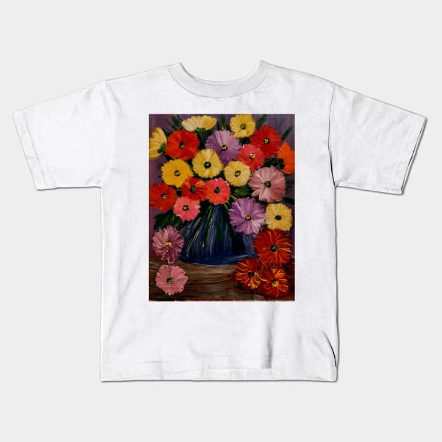 A  lovely boutique of abstract mixed flowers  in a blue vase . Kids T-Shirt by kkartwork